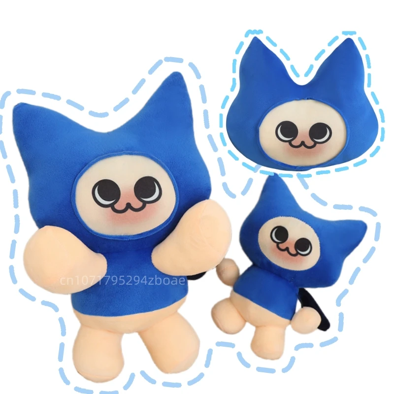 

Забавная плюшевая кукла в стиле аниме, синяя кошка-воин, игрушечная подушка, украшение для дома, подарок на день рождения для мальчиков, 20-80 см