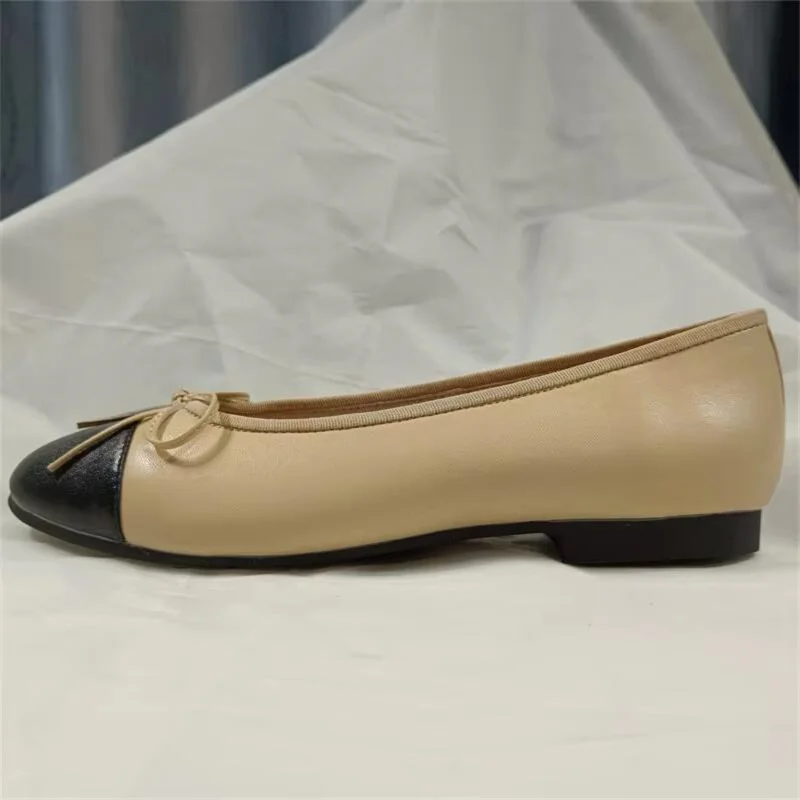 حجم كبير جولة تو العلامة التجارية الفاخرة تصميم القوس الباليه حذاء مسطح النساء جلد طبيعي حذاء كاجوال Zapatos Mujer #2
