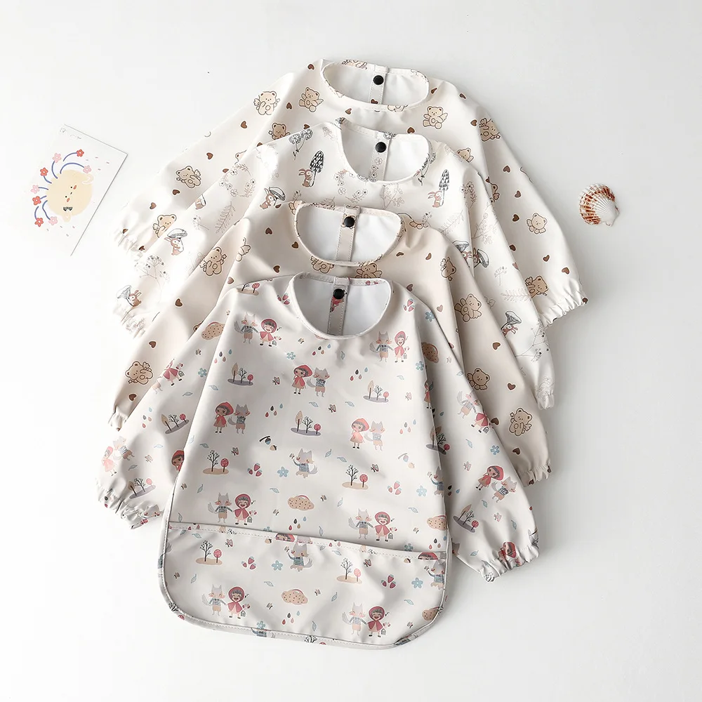 Cute Baby Bibs Toddler Waterproof Long Sleeve Apron Cartoon Animals Children Feeding Smock Bib Baby Stuff Newborn Accessories