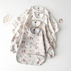 Cute Baby Bibs Toddler Waterproof Long Sleeve Apron Cartoon Animals Children Feeding Smock Bib Baby Stuff  Newborn Accessories