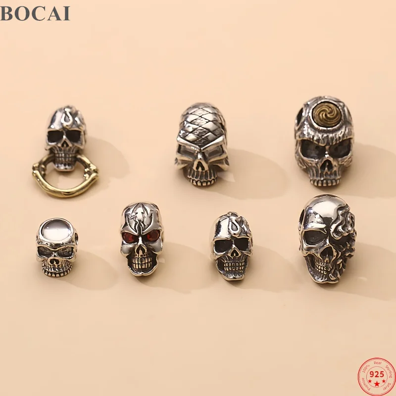 BOCAI NEW S925 Silver Charm Penant for Men Women DIY Braceleet Skull Spacer Beads Fine Choice Jewelry Accessories Wholesale