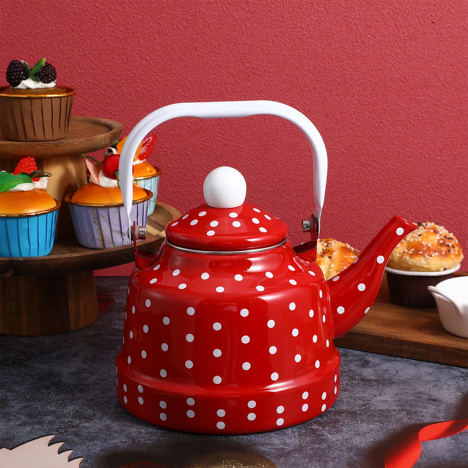 

1.7L Enamel Kettle Retro Style Stovetop Tea Kettle with Heat Resistant Handle for Loose Leaf Coffee Tea Infuser Kitchen Utensil