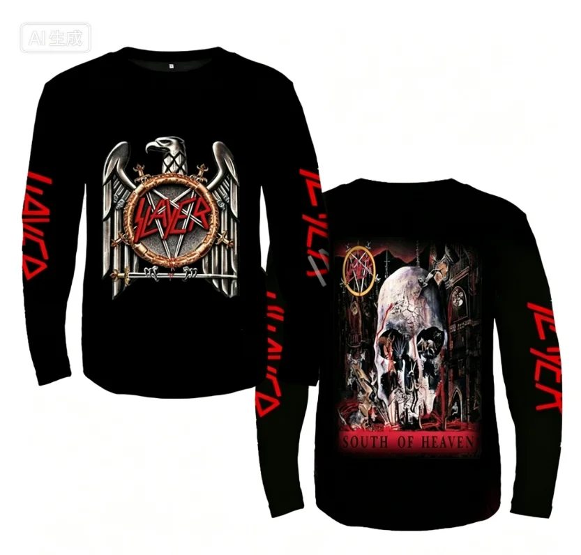 Rock Slayer Band Long SleeveT-shirt Men Women Fashion Oversized Tops Tees 3D Print Metal Tshirt Mens Clothing Skull Streetwear