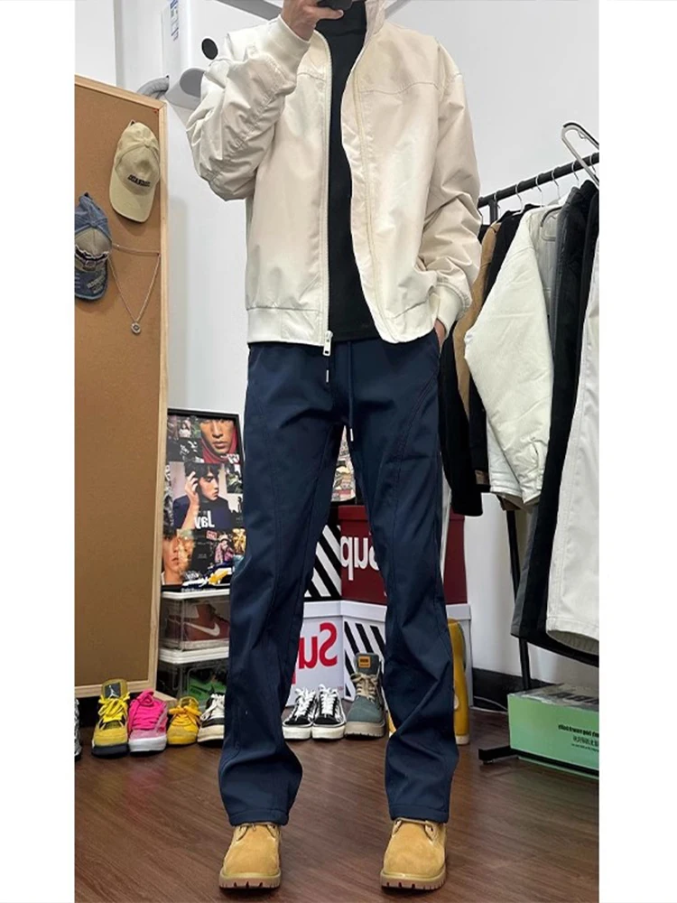 

Tall Men's Spring Autumn Fce Lined Soft ell Cargo Pants Khaki Long Straight Leg Casual Trousers Youth Active Sle