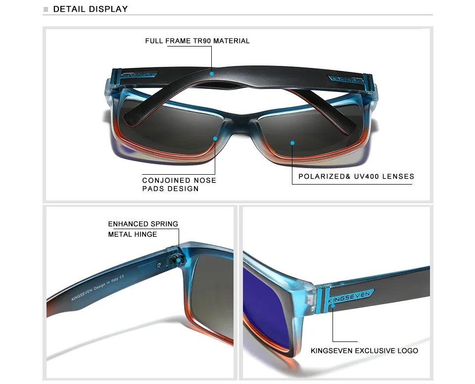 KINGSEVEN Beliebte Mode Neue Sommer Sonnenbrille UV400 Quadratischen Rahmen Polarisierte Männer/Frauen Anti-glare Fahren Outdoor Brillen – Detail 1