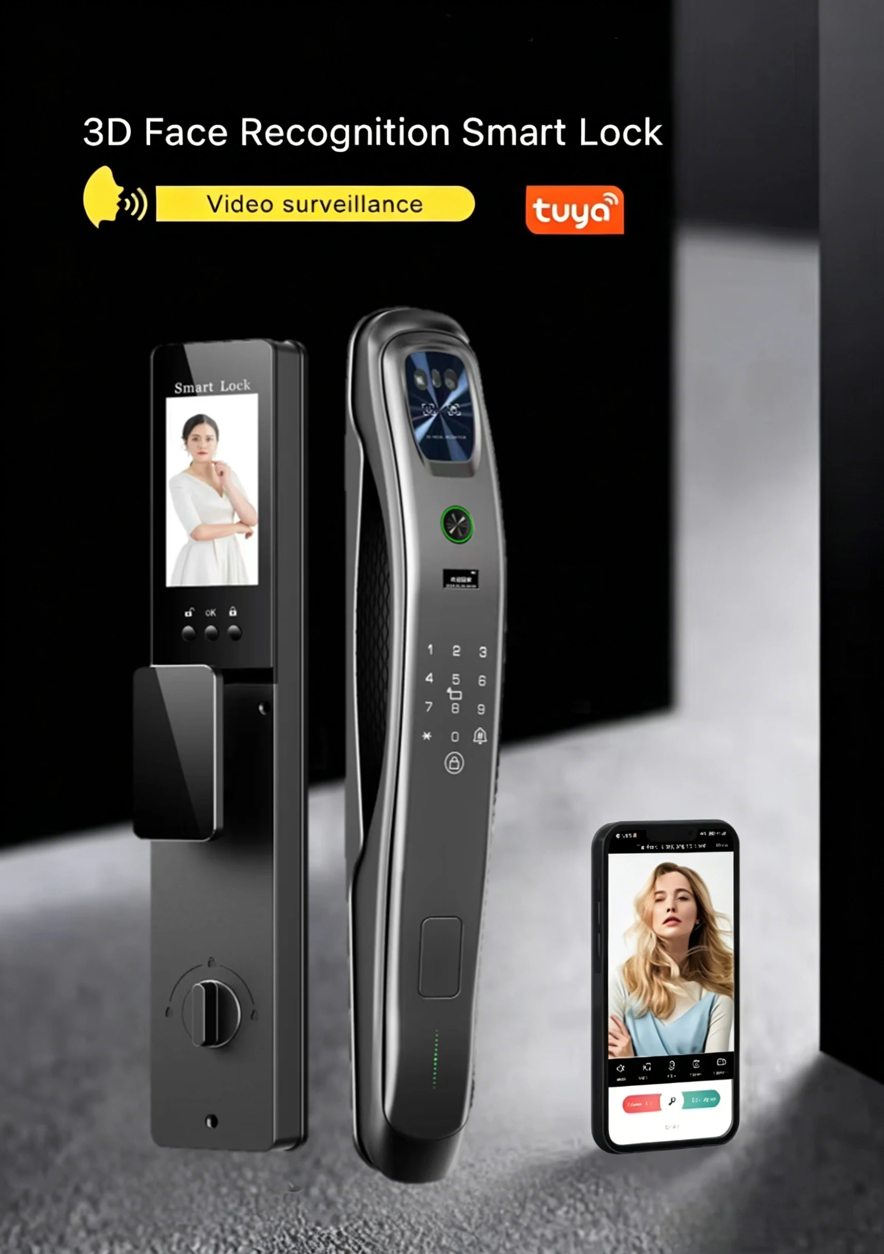 Outdoor Wifi Remote Tuya Smart Lock Door For Front Door 3D Face Smart Door Lock With Camera And Fingerprint