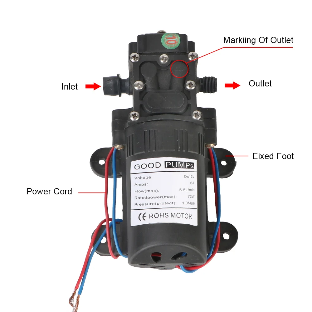 Bomba de agua eléctrica autocebante, pulverizador agrícola de diafragma de alta presión, 5,5 l/min, 12V, 220V, DP-537, 130PSI, color negro