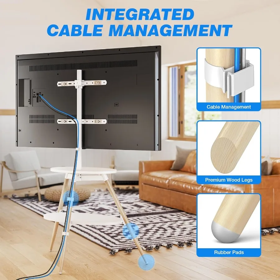 Stojak na telewizor typu easel na telewizory o przekątnej od 32 do 65 cali, regulowany w wysokości, obracany o 180 stopni, statyw pod telewizor do 40 kg, minimalistyczny narożny stojak pod telewizor.