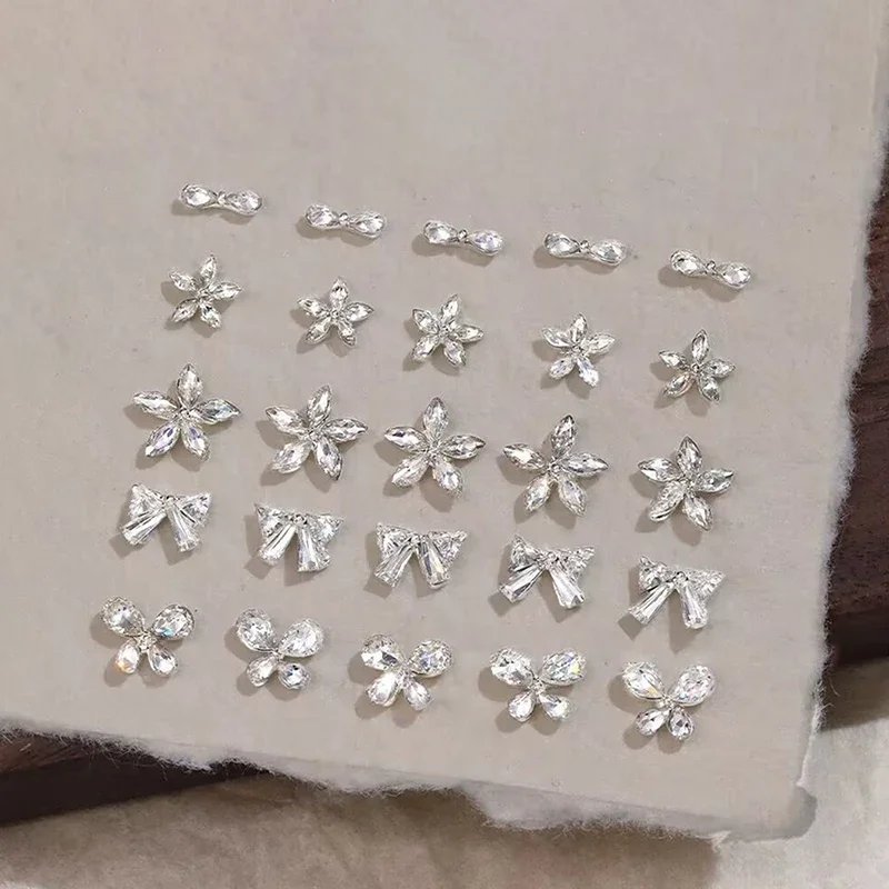 10Pcs Shiny Zircon Nail Art Rhinestones Charms Bowknot Flower Nails Gemstones Flatback Nail Art Craft Diamonds Diy Decoration
