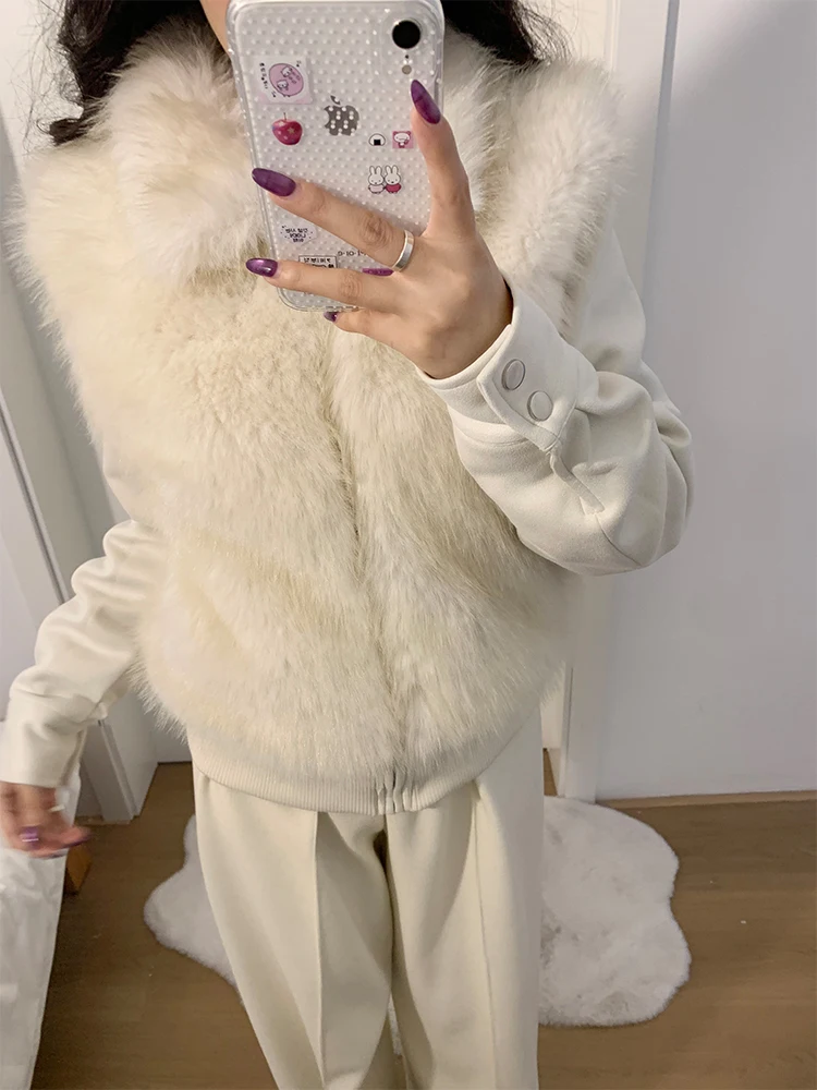 เสื้อคลุมสไตล์เกาหลีสำหรับผู้หญิง แฟชั่นทรงเข้ารูป แต่งขนเฟอร์ ผ้าโพลีเอสเตอร์เนื้ออบอุ่น แขนยาว สีพื้น