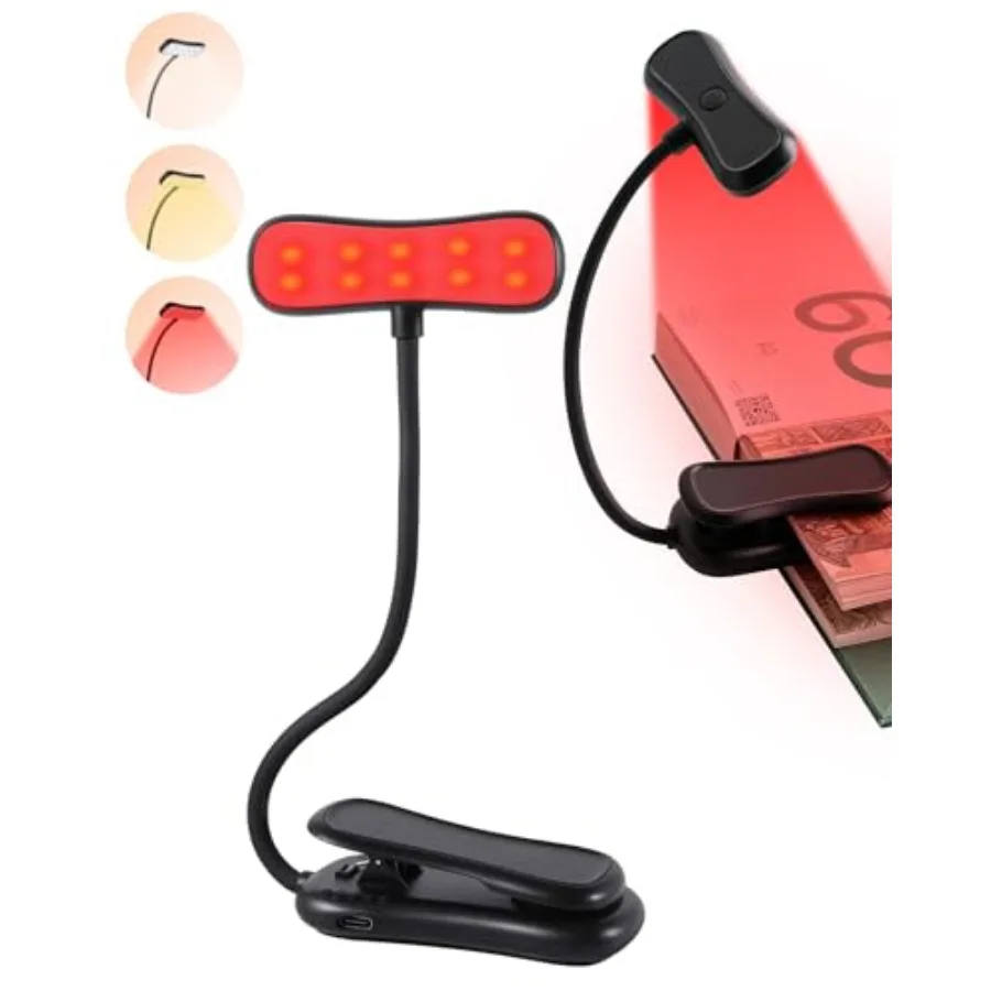 

630nm Red Book Light for Reading at Night - Zero Blue Light, Dimmable Reading Lights for Books in Bed, LED Book Lamp Clip on, G