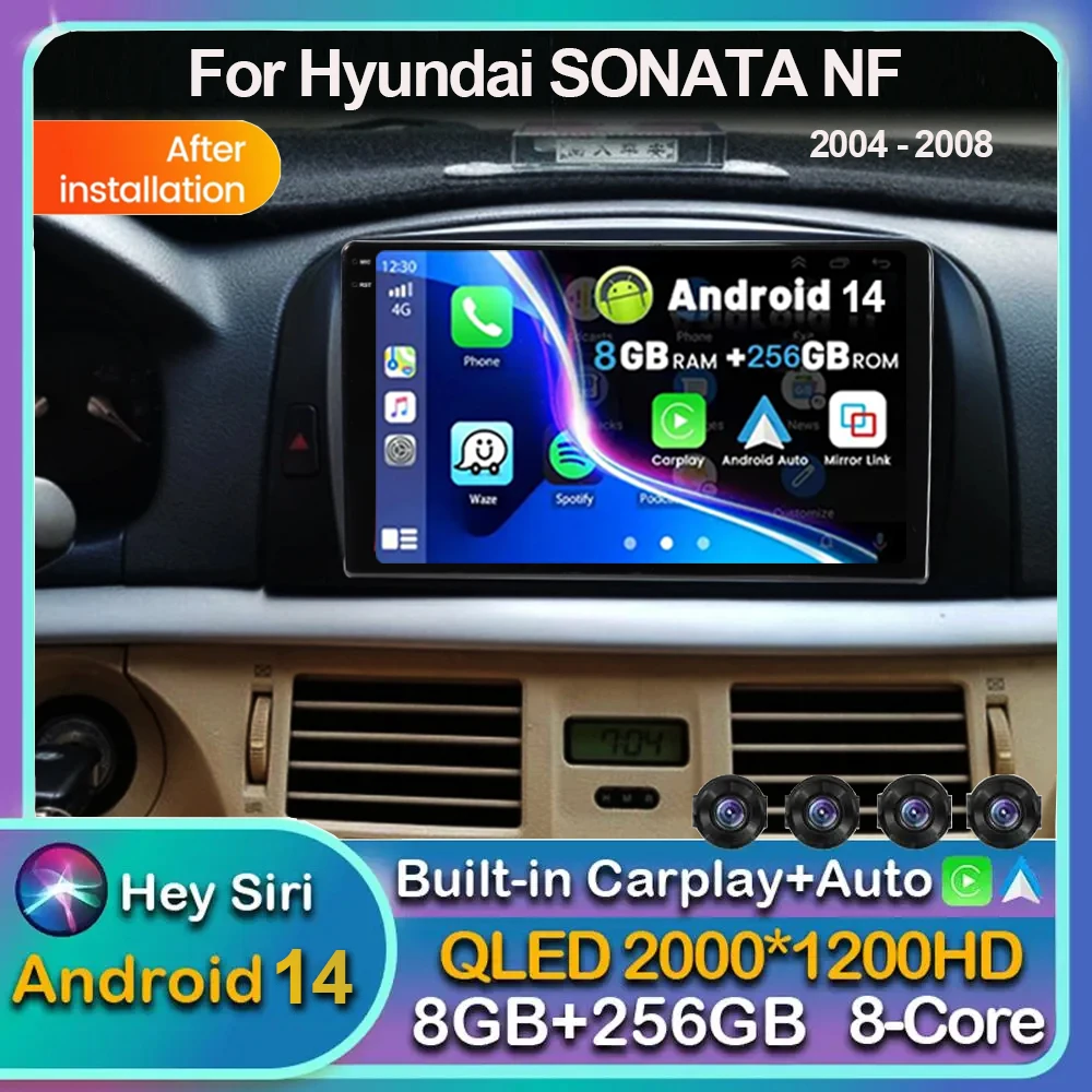 Android 14 Carplay WIFI+4G For Hyundai SONATA NF 2004 2005 2006 2007 2008 Car Radio Multimedia Player Stereo GPS 2DIN Head Unit