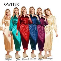 Women Long Solid Satin Robe Bridal Robe Bridesmaid Robes Lace Robe Wedding Robe Sleepwear Bathrobe Dressing Long Gowns