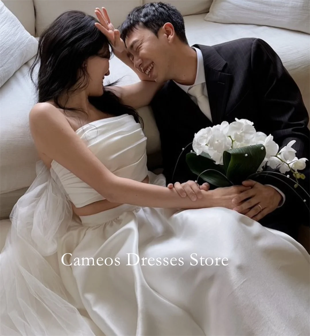 Sondr personalizado sem alças sem mangas vestidos de casamento simples duas peças cetim espartilho coreia vestidos de noiva feminino