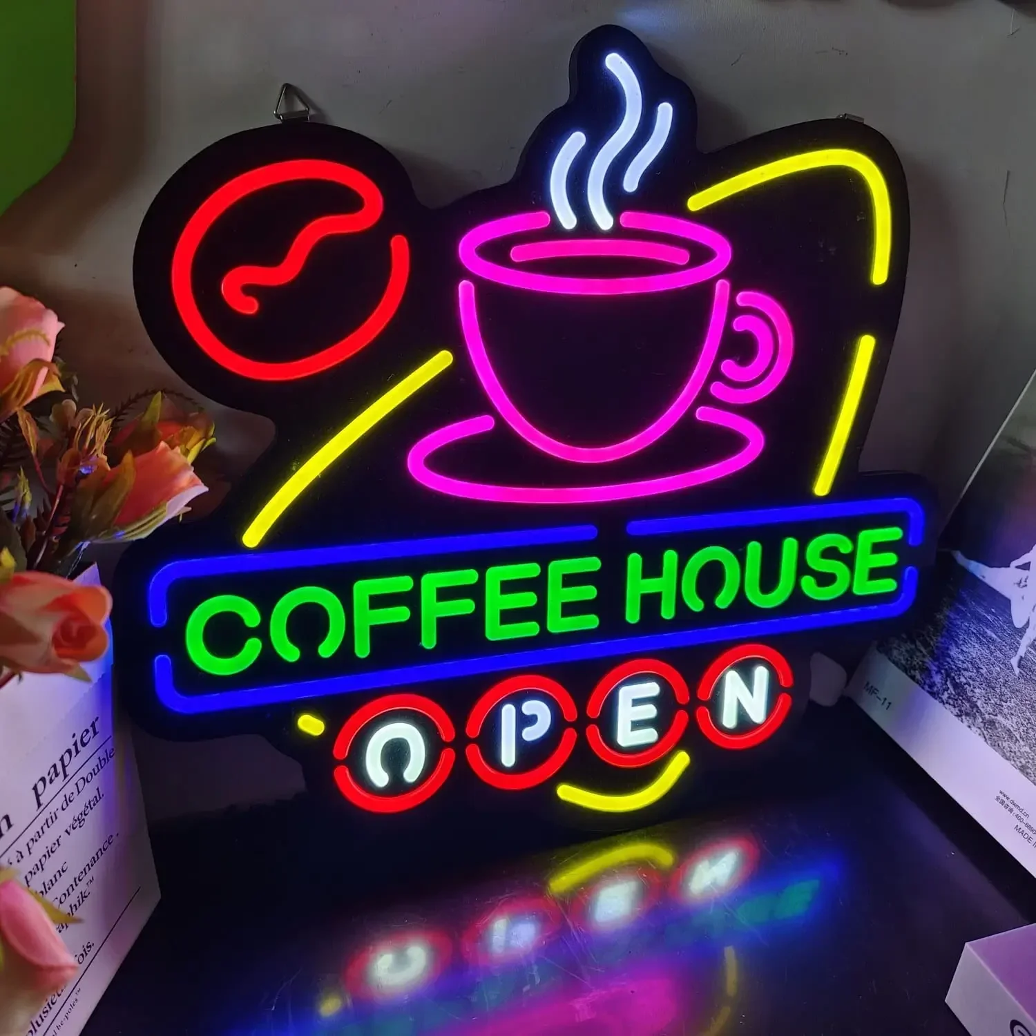 Coffee House Open Multicolor Neon Sign LED Wall Art USB Powered  Steaming Cup Decor Cafe Shop Bar Storefront Novelty Gift