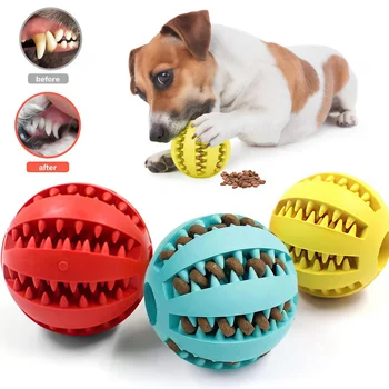 Bola de juguete para perros, bolas de goma interactivas, juguetes para masticar para cachorros, Bola de Limpieza de dientes para mascotas, alimentador de comida para gatos y mascotas, juguete de bolas de silicona 1
