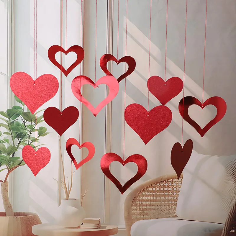 

1/12pcs Red Love Ceiling Pendant Sequins Rain Hanging Ornament Living Room Home Decor Wedding Birthday Party Decoration