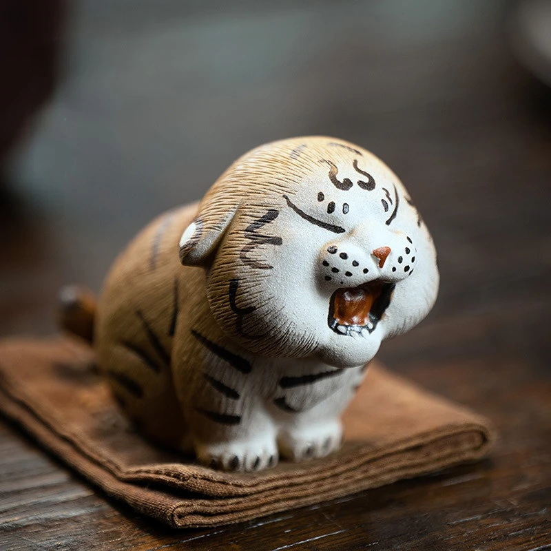 1PC Fashion Purple Clay Small Tea Pet Lucky Tiger Figurine Ornament Boutique Tea Accessories Crafts Home Tea Decoration