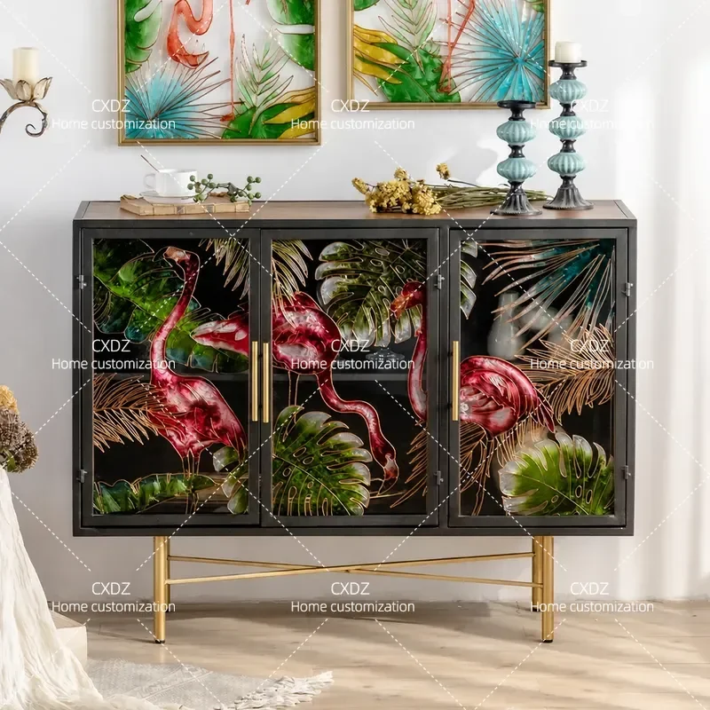 American Retro Wrought Iron Entrance Cabinet Tea Storage Sideboard for Living Room Dining Room Bed and Breakfast Window