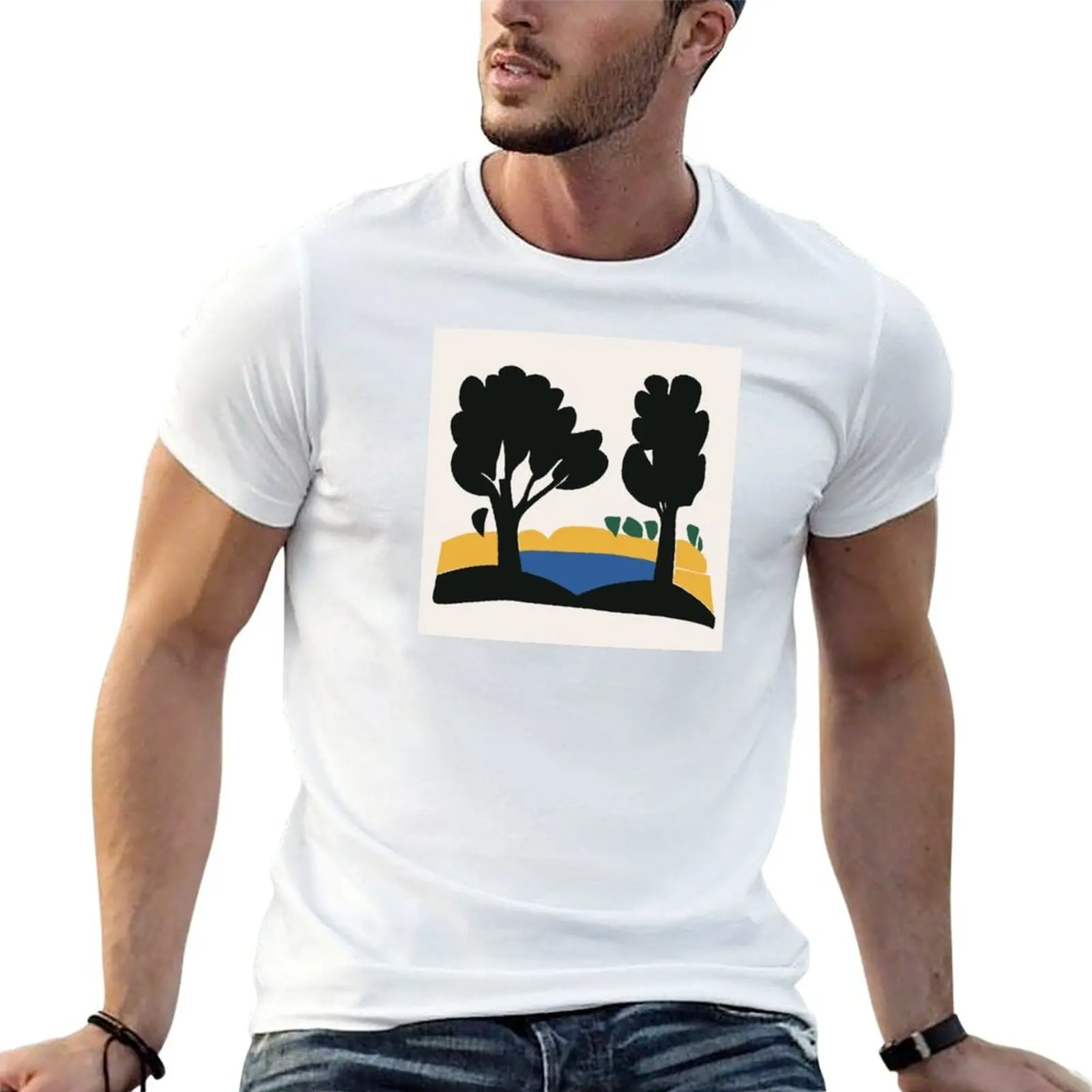 

Patterns No. 306. Mid Century. Vintage Retro. Landscape. Trees. Botanical. Modern Abstract. Blue. Yellow. Black . By Car T-Shirt