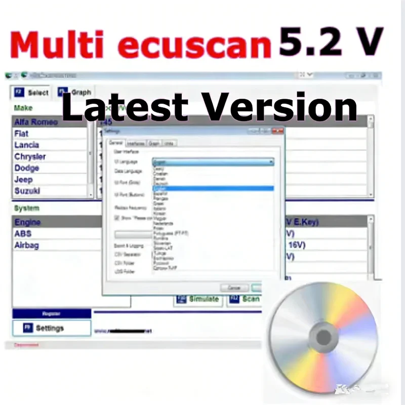 2025 Hot! Sale Multiecuscan 5.2 for Fiat Software Multiecuscan V5.2 for Fiat/Chrysler/Dodge/Jeep/Suzuki Scanner Software