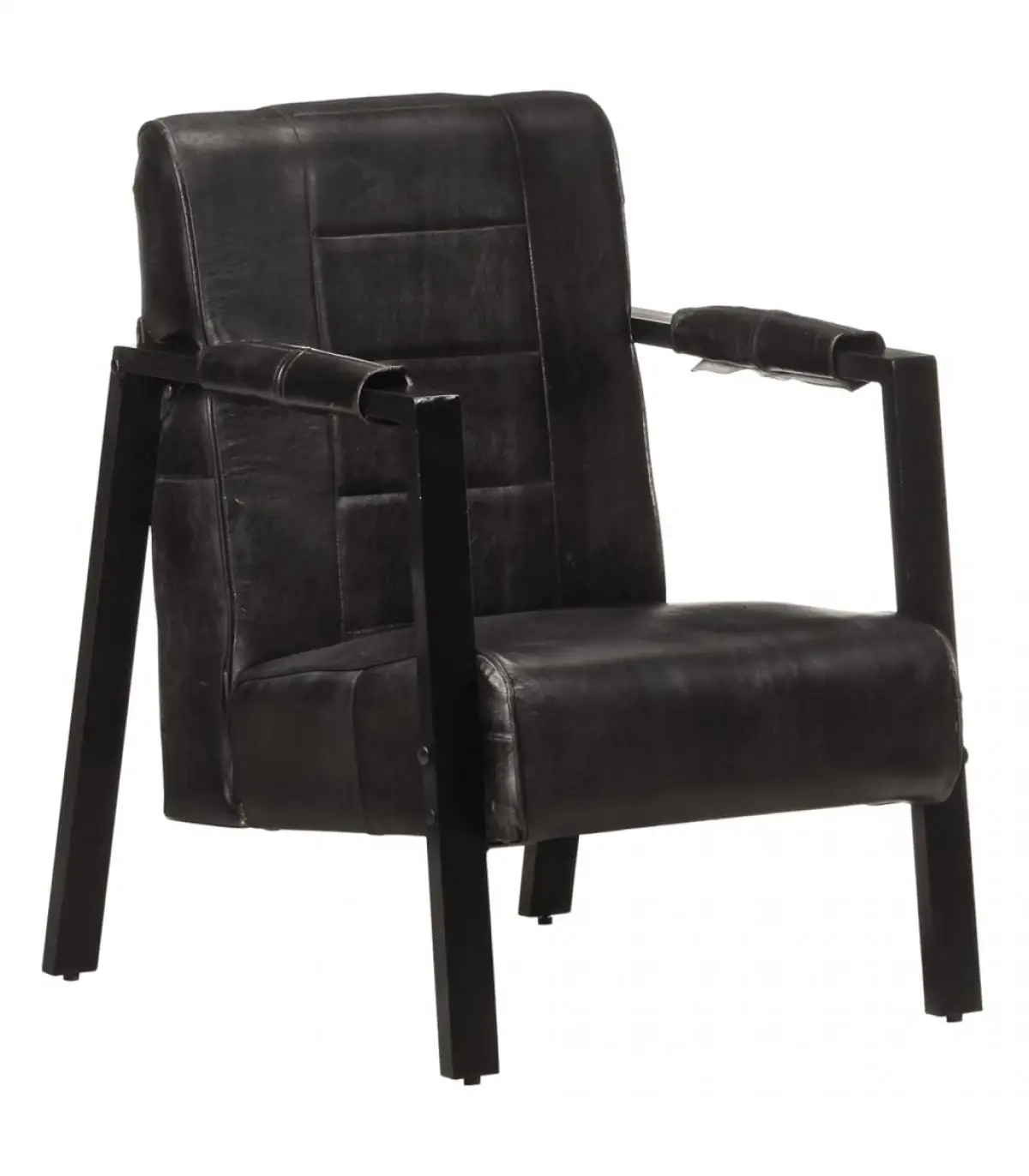 Black real goat leather armchair 60x80x87 cm