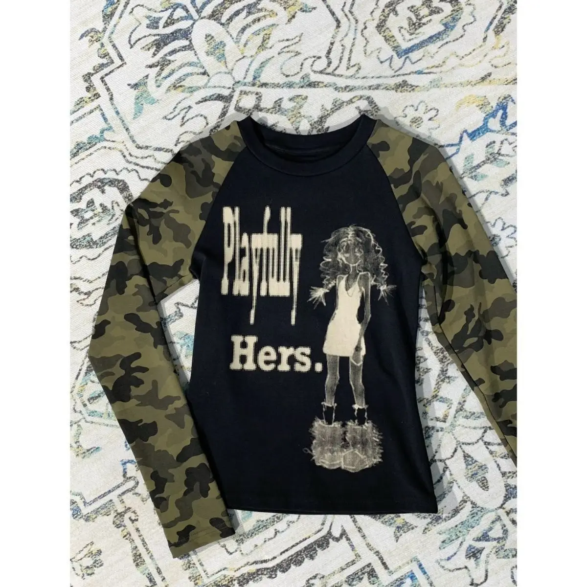 Camiseta vintage de mangas compridas, roupas femininas y2k slim goth punk estética harajuku 2000s top hot girl streetwear grunge emo camisetas