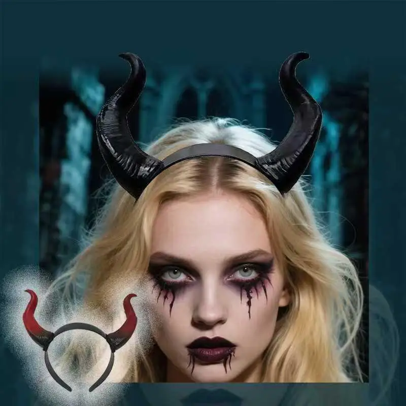 Teufelshorn-Kopfschmuck für Rollenspiele, Mädchen und Jungen, Gotisches Ochsenhorn, Antilopen-Haarreif, Halloween-Party-Kostüm, Dekorative Kopfbedeckung – Detail 1