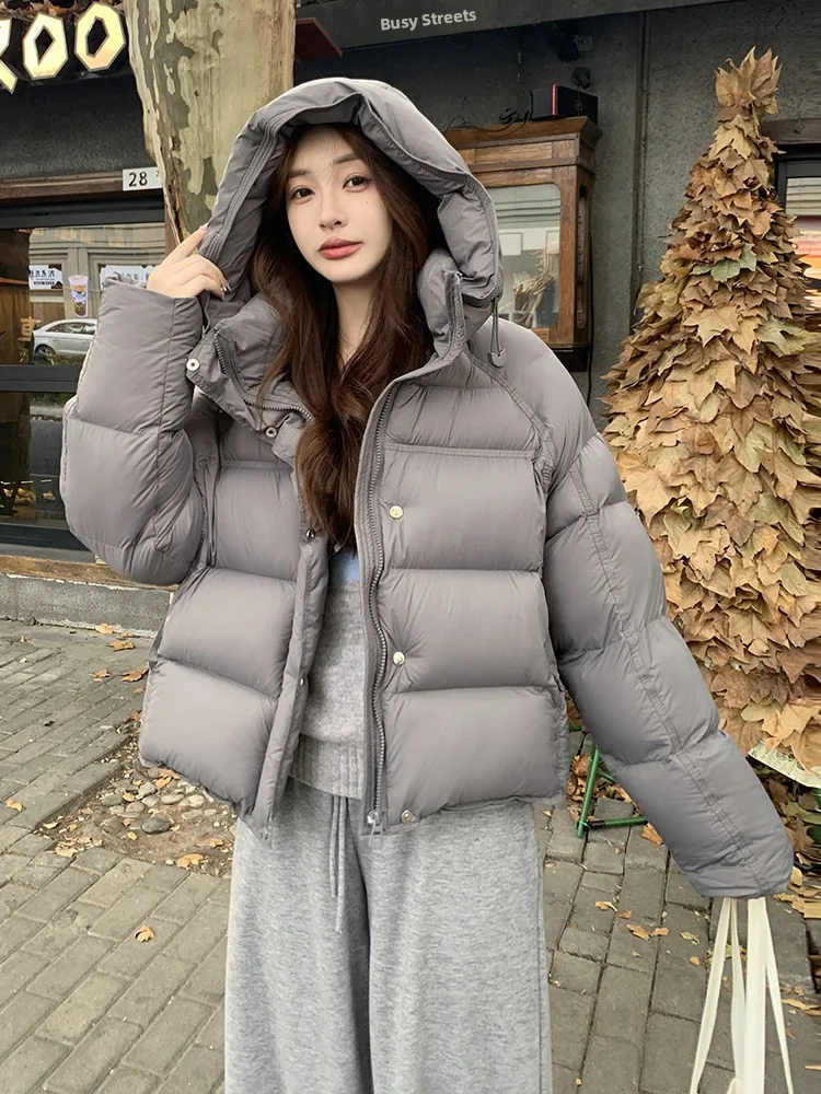 

Women's Short White Duck down Puffer Jacket Thickened Bread Style Winter Coat Warm Casual Loose Fit Eco-Friendly Memory Fabric