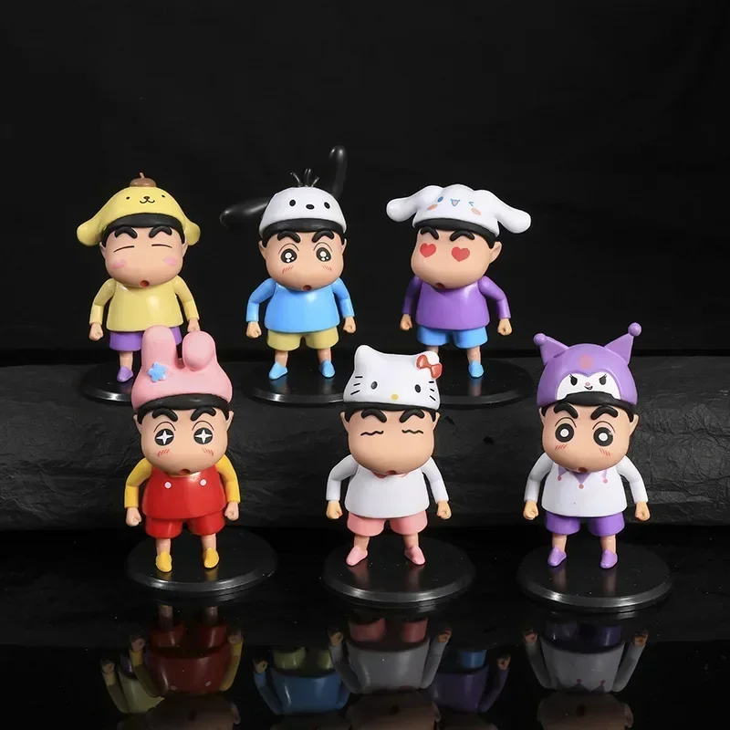 6 Stuks Krijt Shin-Chan Figuren Q-Versie Speelgoed Anime Handgemaakte Spot Ei Automaat Modellen Decor Kamer Ornament Pop Geschenken