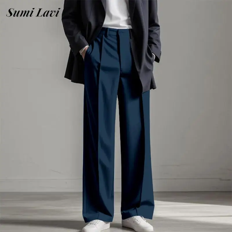 

Stylish Mens Straight Suit Trousers 2025 Spring Summer Fashion Solid Color Pleated Pants For Men Casual Loose Breathable Pants