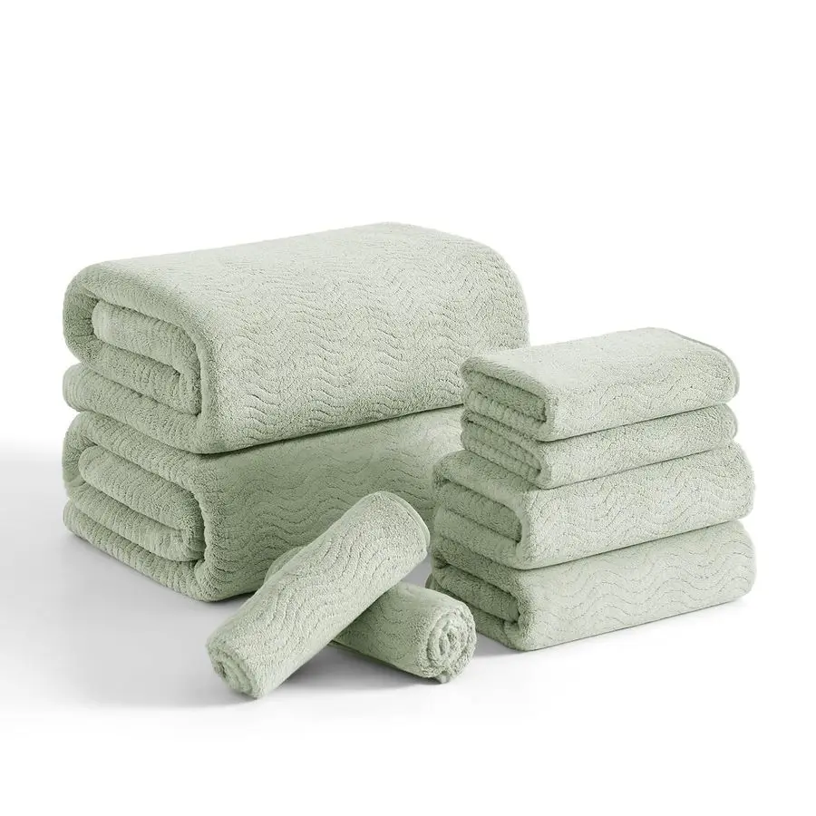 

Набор банных полотенец Green2: 2 больших банных полотенца, 2 полотенца для рук, 4 салфетки для умывания. Ультрамягкий и уютный комплект для ванной комнаты.