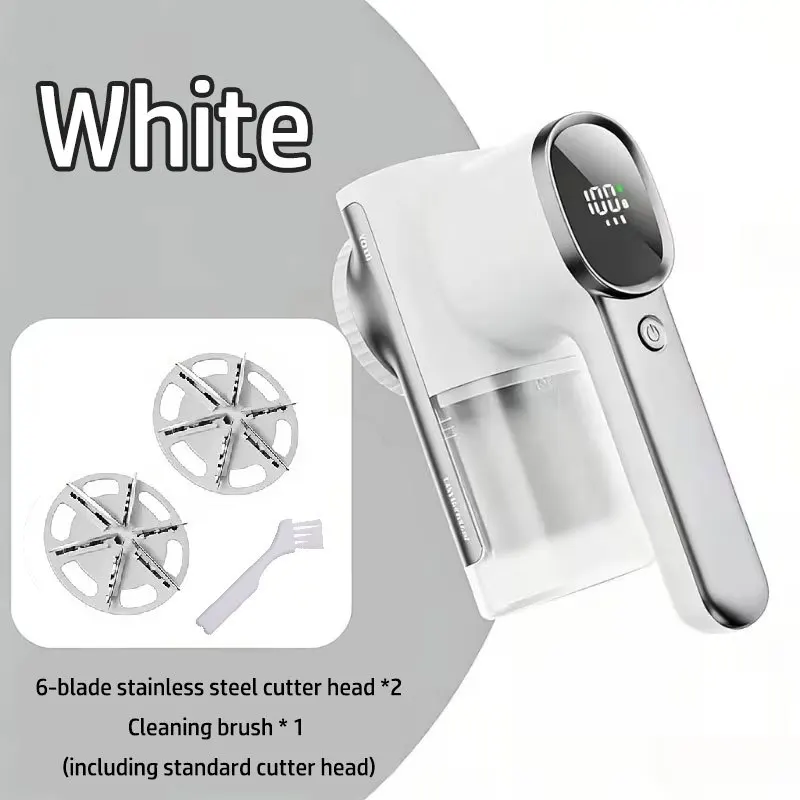 Rechargeable lint remover, dual 6-blade, 3 speeds, LED display & light. Trim lint from clothes, sweaters and furniture.