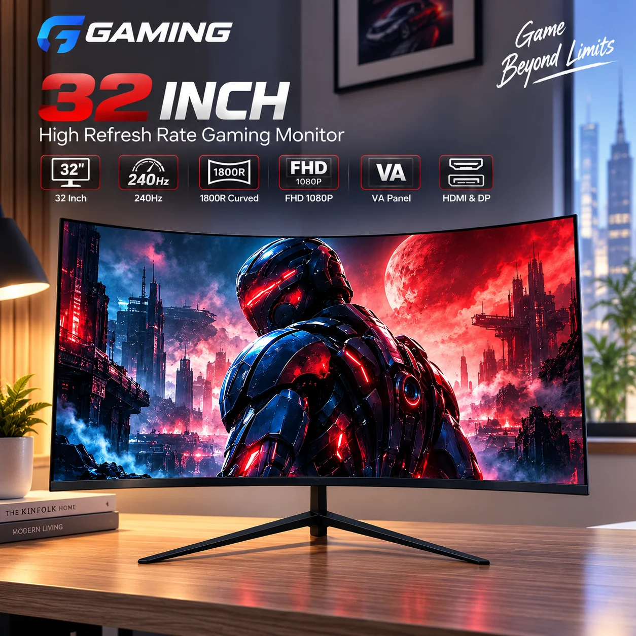 Monitor curvo para juegos Gf320C de 32 pulgadas, con una frecuencia de actualización de 240 Hz, resolución FHD de 1920 x 1080, panel VA