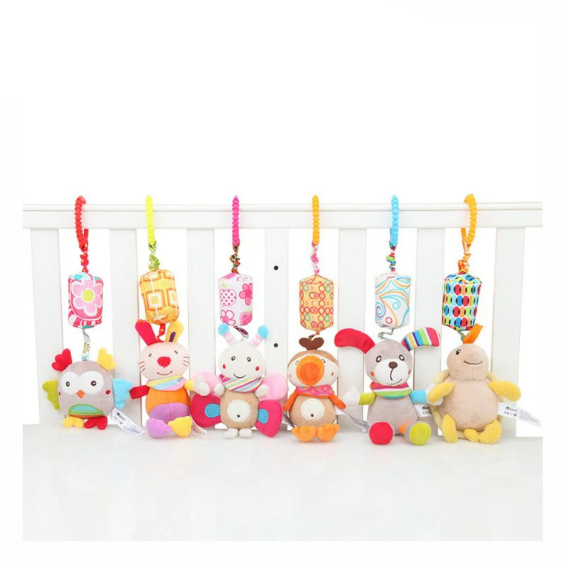 Hochets suspendus sensoriels pour bébé, jouet d'apprentissage doux, animaux en peluche, poussette, lit de voiture pour bébé, berceau avec anneau de dentition pour bébés et tout-petits