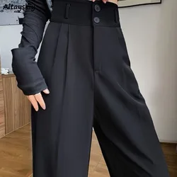 Black Wide Leg Pants Women High Waist Simple Loose Casual Temper Office Lady All-match Chic Korean Style New Pantalones De Mujer