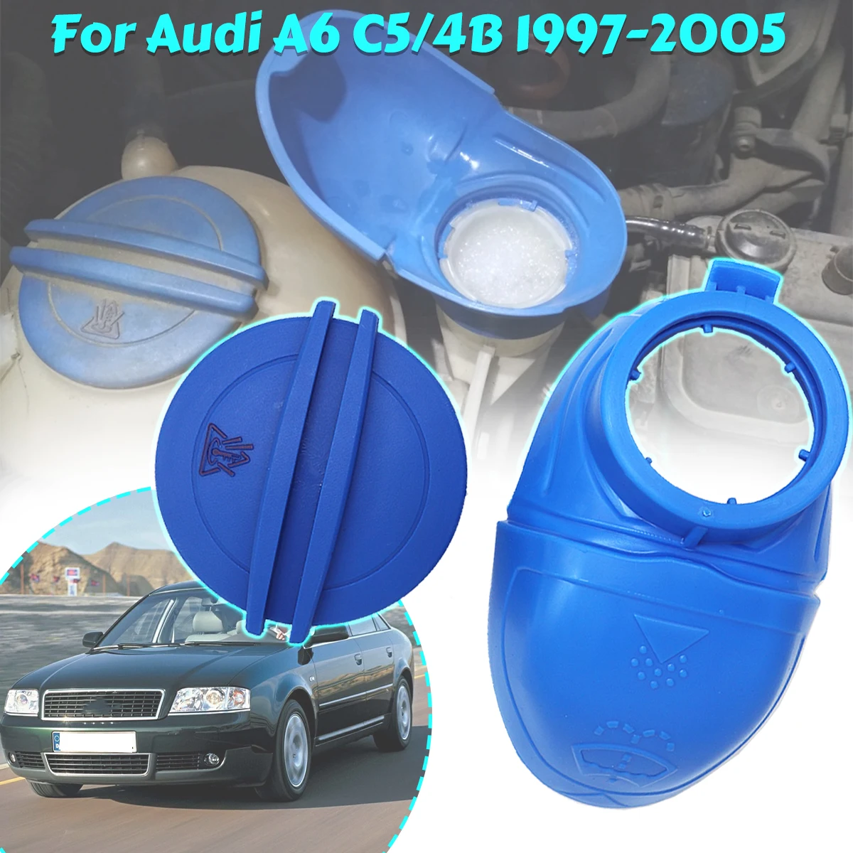 Car Wiper Washer Fluid Reservoir Funnel Lid Cap Radiator Coolant Recovery Expansion Tank Storage Cover For Audi A6 C5 1997-2005