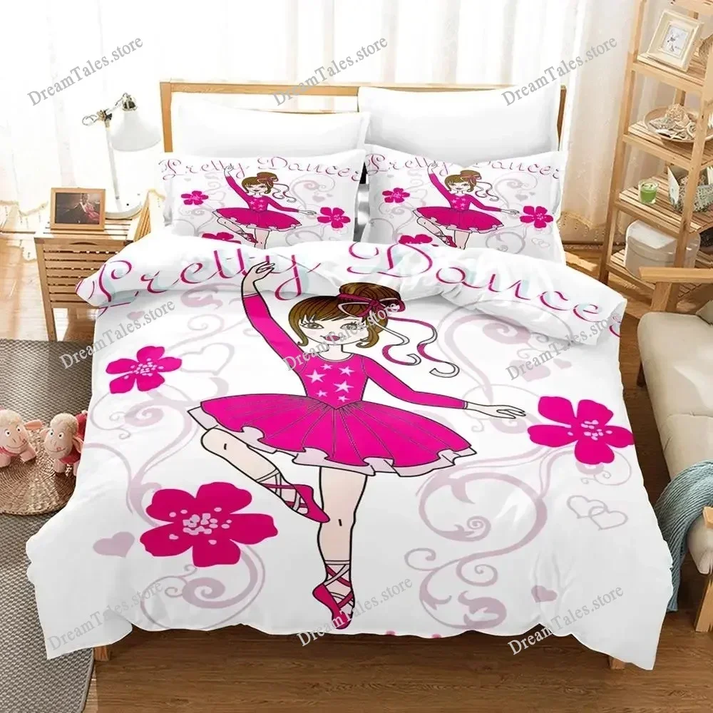 Cartoon Ballet Dancing Girl Duvet Cover Set Princess Style Twin Siz Bedding Set Kids Girl Nordic Bed Cover Twin Full Queen King7