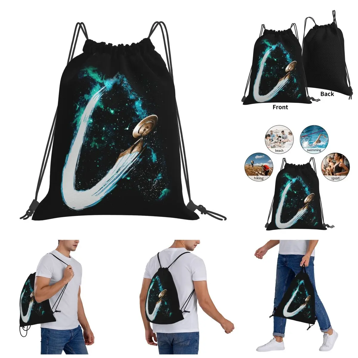 Knapsack Trek And The Stars Discovery Nebula Ship Trail Top sin mangas-1 Humor novedad bolsas con cordón bolsa de gimnasio mochila