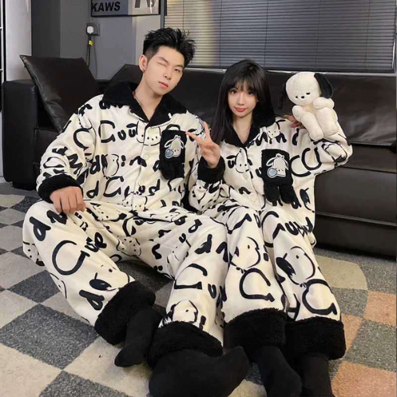 Sanrio couple pajamas winter warm two-piece set Pacha dog loungewear Sanrio loungewear Karon Pacha dog couple pajamas