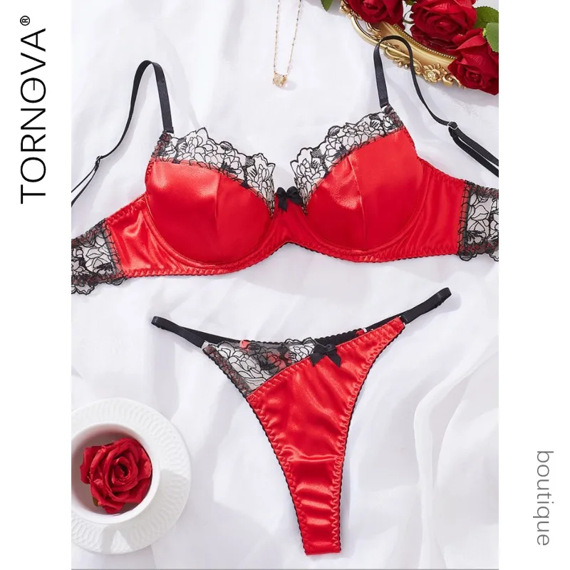 

Tornova Christmas Lingerie Panty Steel Ring Plunge Delicate Slim High Waisted Women Interesting Seductive Intimate Underwear Set