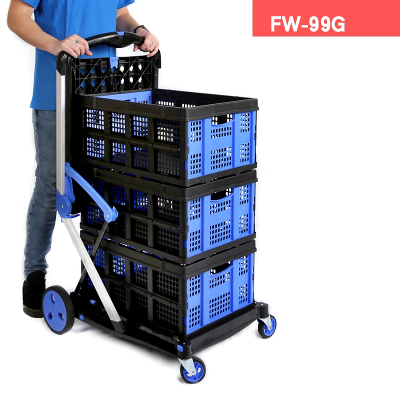 New Double Decker Folding Carts Lightduty Aluminum Shopping Carts with Storage Crate 1 basket/2 baskets/3 baskets