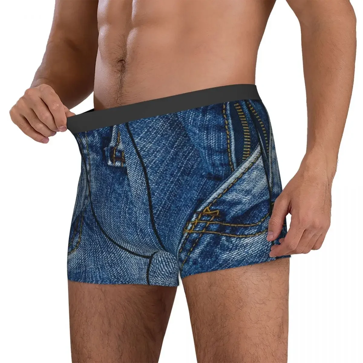 Boxer Underpants Shorts Clothes Button Diagonal Up I Love Bluejeans Panties Men's Breathable Underwear for Homme Man