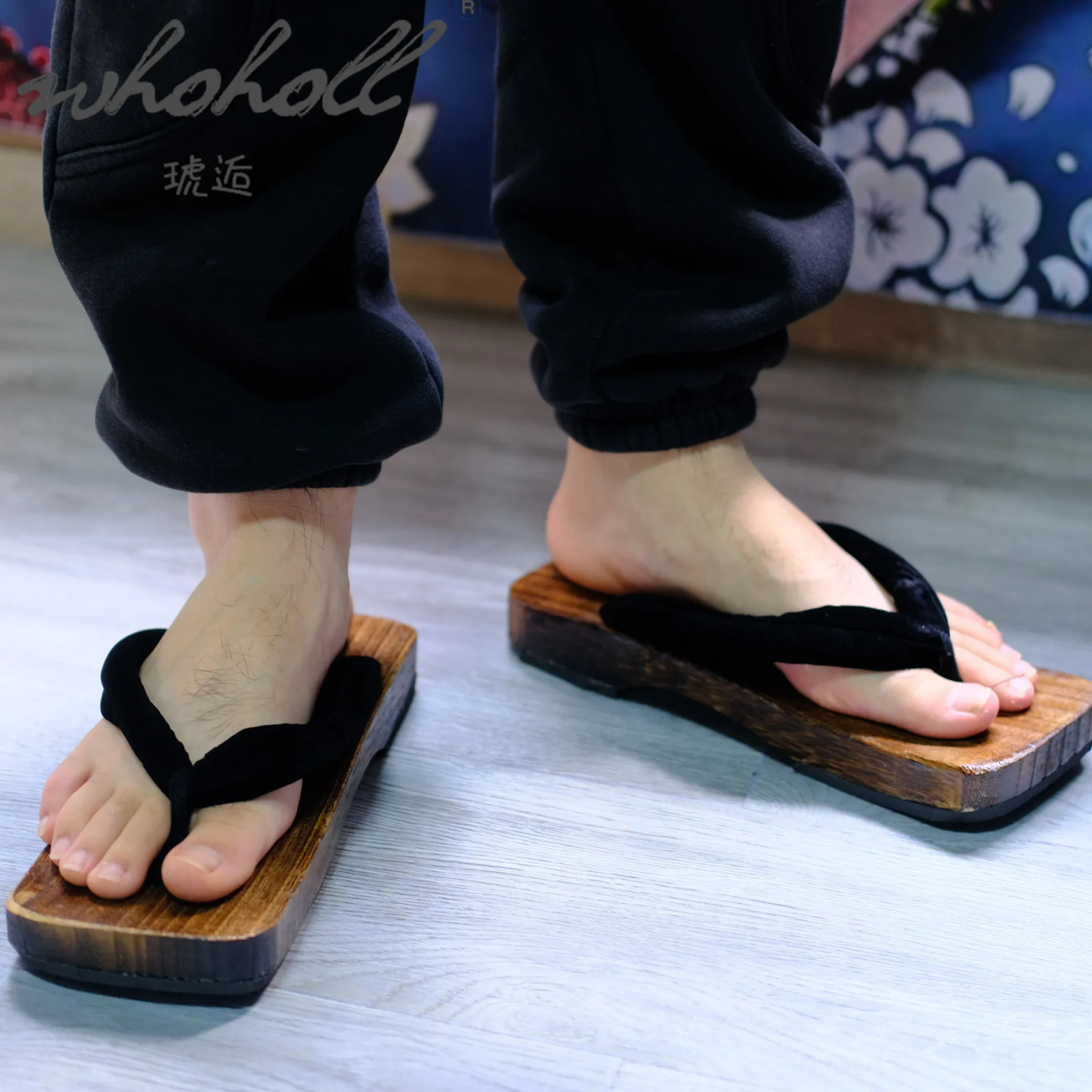 รองเท้าแตะผู้ชายสไตล์ญี่ปุ่น Geta flip flop รองเท้าแตะพื้นหนาไม้สำหรับฆ่าปิศาจรองเท้าแตะสไตล์ญี่ปุ่นรองเท้าแตะอุดตัน