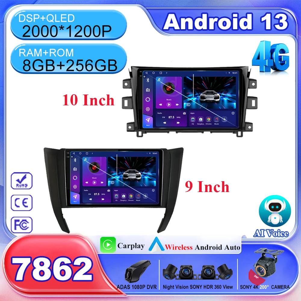 

For Nissan NAVARA Frontier NP300 2011 - 2015 2016 Android 13 Car QLED Screen GPS Navigation Multimedia CPU HDR High-performance