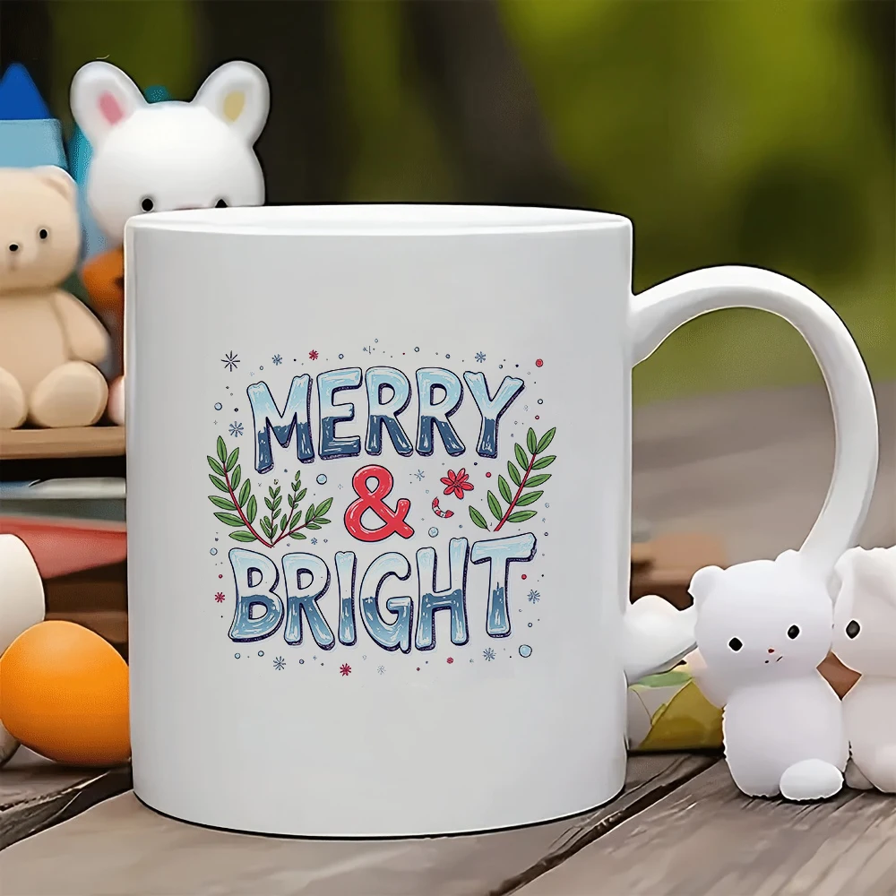 

11oz Mug + Holiday Greeting Card Design + Merry & Bright Gradient Blue Cup Christmas Gift Kids Cup Family Office Coffee Cup
