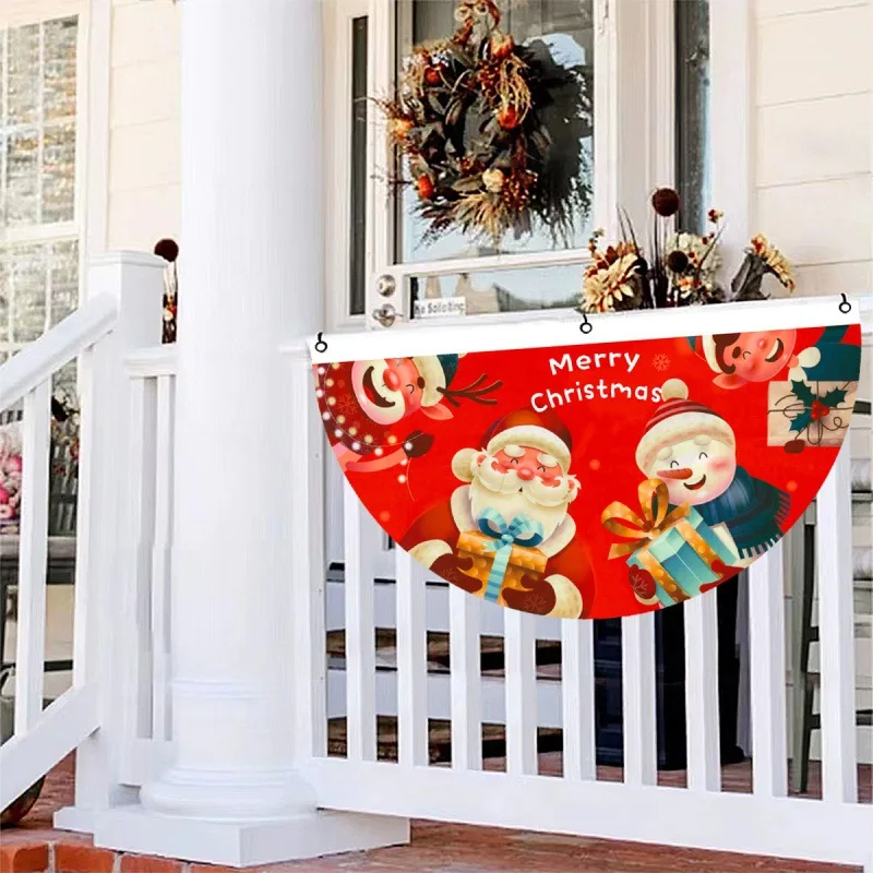 Christmas Fan Flag Fireplace Available Outdoor Flag Door Hanging Christmas Decorations Cartoon Print Hanging Fireplace Scene