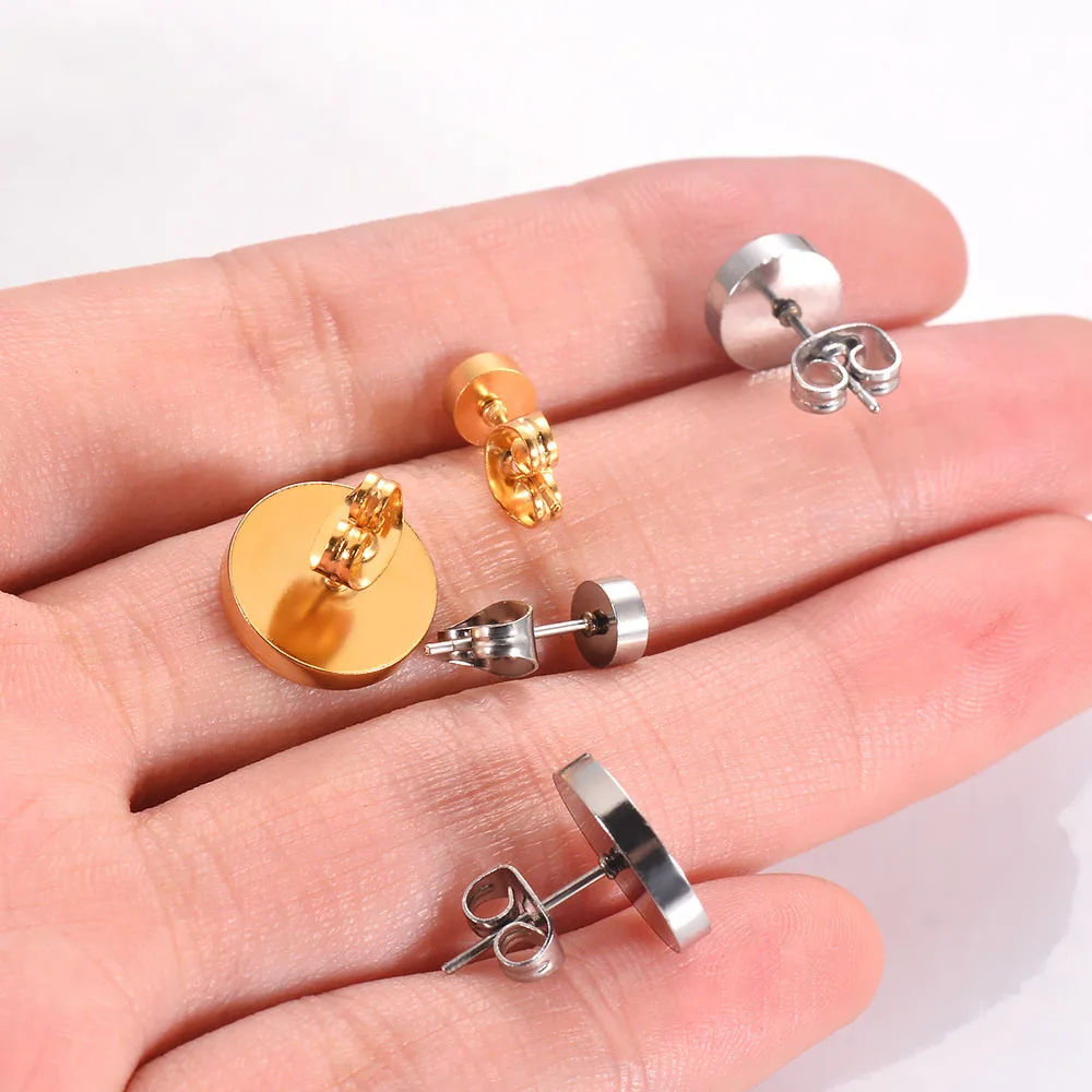 30 Stück/Set Edelstahl 4/6/8/10mm Flache Ohrstecker-Basis, Leere Ohrring-Fassung, Harz-Cabochon-Träger für DIY-Schmuckherstellung – Detail 5