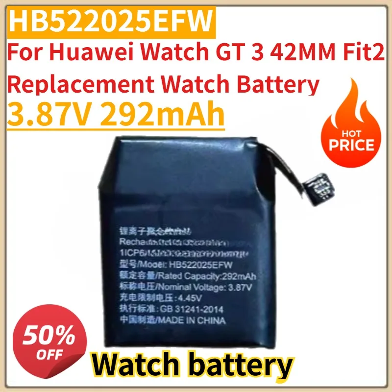 

New HB522025EFW Watch Battery 3.87V 292mAh for Huawei Watch GT 3 42MM Fit2 Replacement Watch Battery + Free Tools