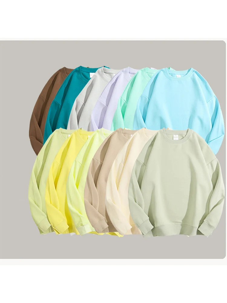 

Spring Cotton Pullover Sweatshirts Women O Neck Loose Long Sleeve Top Solid Green Sweatshirt For Women 2024